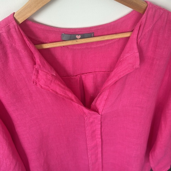 Linen Tunic Top 3/4 Sleeves Made in Italy Lagenlook Hot Pink Size M -L - Picture 4 of 12